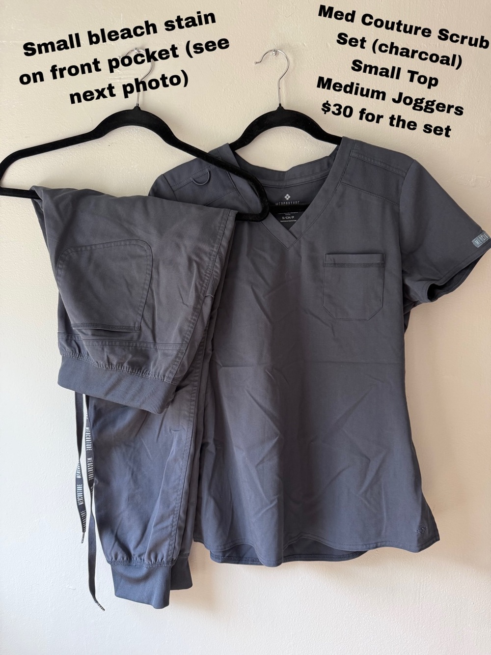 Med Couture Charcoal Gray V-Neck Scrub Top and Jogger Pants